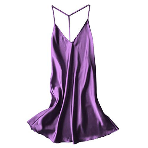 Atezch_ Women Sexy Satin Nightdress Sleepwear V-Neck Cami Chemise Lingerie Babydoll Sleep Robe Pajamas -Purple- L- Atezch_ Women Sexy Satin Nightdress Sleepwear V-Neck Cami Chemise Lingerie Babydoll Sleep Robe Pajamas -Purple- L-