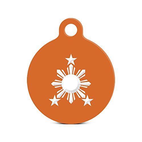 fagraphix Philippines Sun Round Keychain with Tab Engraved v2 Stars Filipino Orange