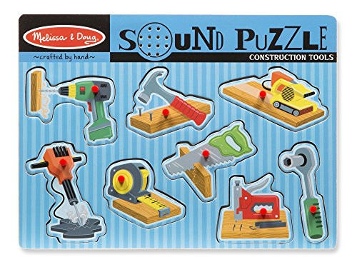 Melissa & Doug Construction Tools Sound Puzzle - Wooden Peg Puzzle (8 pcs)