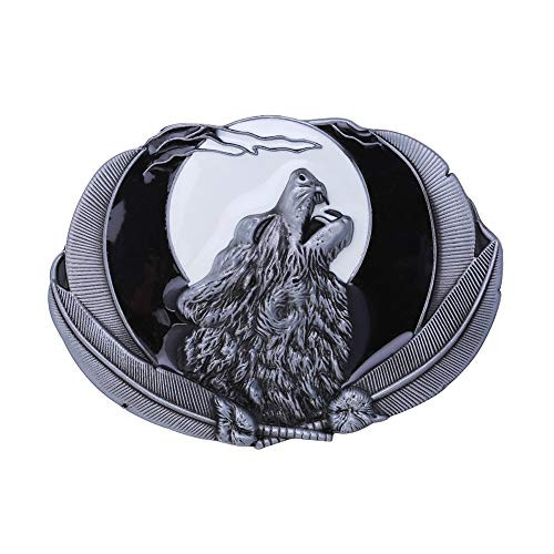 Native American Western Cowboy Howling Wolf Belt Buckle for Men Moon Feather Wolf Head