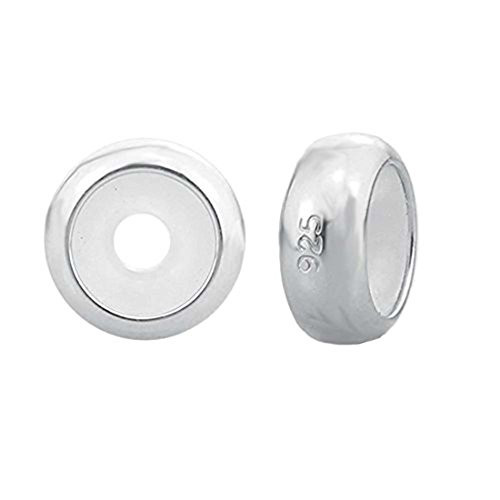 Junyi Jewelry 2 PCS Clip Stopper Charms with Silicone Ring 925 Sterling Silver Spacer Charm for Pandora Bracelet -Silver-