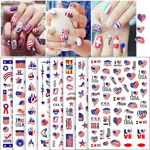 400Plus Pieces 4th of July Nail Art Stickers Decals Patriotic Designer Nail Stickers 3D Nail Art Supplies Self Adhesive American Flag Heart Star Lips Butterfly Flame I Love America Nail Stickers -8 Sheets- 400Plus Pieces 4th of July Nail Art Stickers Decals Patriotic Designer Nail Stickers 3D Nail Art Supplies Self Adhesive American Flag Heart Star Lips Butterfly Flame I Love America Nail Stickers -8 Sheets-
