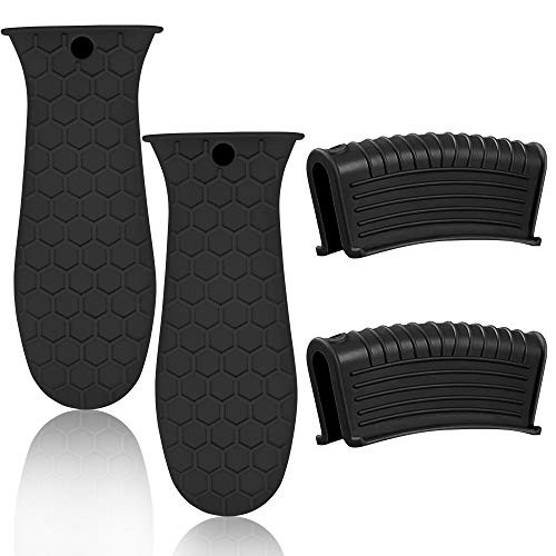 4 Pack Silicone Hot Handle Holder- Silicone Assist Handle Holder Cast Iron Skillet Handle Cover Heat Resistant Hot Pan Handle Holder for Cast Iron Pot Woks Frying Pans Griddles Skillets Oven -Black-