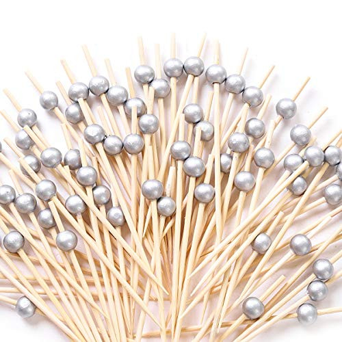 Silver Cocktail Picks 100 Counts Handmade Sticks Wooden Toothpicks Cocktail Sticks Party Supplies - Matt Silver