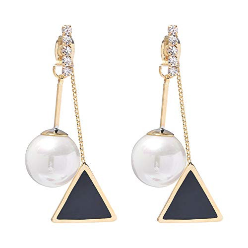 Dangle Drop Triangle Stud Earrings Sterling Silver Pins Pearl CZ Crystal Diamond Ear Jackets Dangling Charm Cartilage Earring Studs Piercing Jewelry Gifts for Women Girls Best Friend 14K Gold Plated