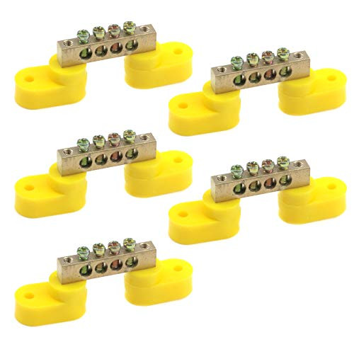 MY MIRONEY 5-Pack Terminal Bus Bar Brass Terminal Grounding Strip Bus Bar Block 4 Positions Wire Screw Terminal