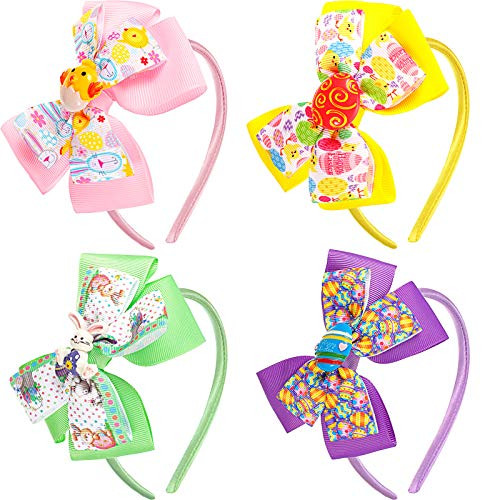 4 Pieces Easter Hair Bows Headband Easter Egg Bunny Chick Hairhoop Hairbands Cute Headwear Hair Accessories for Girls Baby Kids Adult Easter Party Cosplay Favors 4 Pieces Easter Hair Bows Headband Easter Egg Bunny Chick Hairhoop Hairbands Cute Headwear Hair Accessories for Girls Baby Kids Adult Easter Party Cosplay Favors