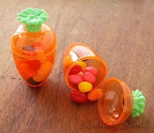 Easter Happy Basket Kids Toddlers Children Pre Made Eggs Clear Carrot Shaped Eggs 3 Fillable Treat Containers Orange