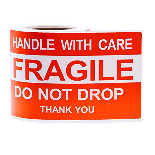 Hycodest Fragile Stickers 3x5inch 100 PCS Shipping Labels Warning Label Rectangle Sticker- Red- Fragile Do not Drop
