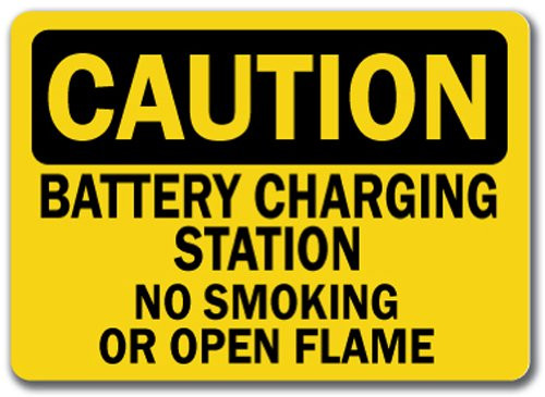 Caution Sign - Battery Charging Station No Smoking Or Open Flames - 10inch X 14inch OSHA Safety Sign