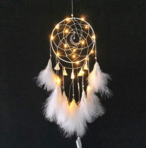 LED Dream Catcher- Dream Catcher- Dream Catchers Handmade Traditional Feather Hanging Home Wall Decoration Decor Ornament Craft Native American Style -White