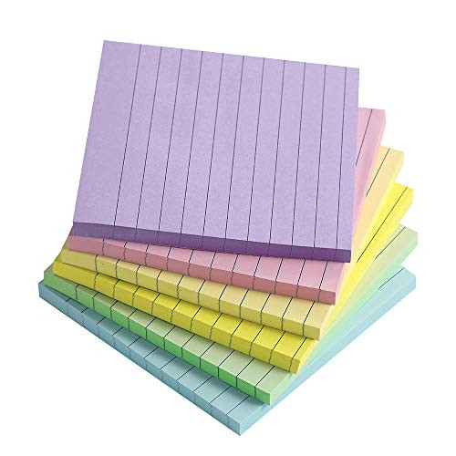 Lined Sticky Notes 4X4 in Pastel Ruled Post Stickies It Super Sticking Power Memo Pads Its Strong Adhesive- 6 Pads/Pack- 72 Sheets/pad