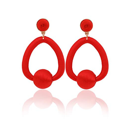 Women's Handmade Tassel Drop Earrings Ethnic Round Thread Oval Statement Dangle Earings Bohemia Jewelry-Red Women's Handmade Tassel Drop Earrings Ethnic Round Thread Oval Statement Dangle Earings Bohemia Jewelry-Red