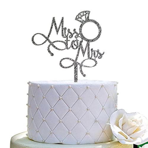 Miss To Mrs Cake Toppers - Bridal Shower-Mr and Mrs Wedding/Engagement/Marriage Party Decorations- Silver Glitter Acrylic Miss To Mrs Cake Toppers - Bridal Shower-Mr and Mrs Wedding/Engagement/Marriage Party Decorations- Silver Glitter Acrylic