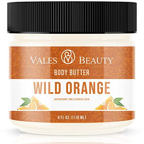 Wild Orange Whipped Body Butter For Dry Skin 4 oz - Ultra Hydrating Cream Made With Organic Shea Butter  and  Cocoa Butter