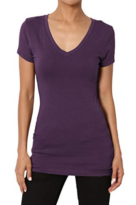TheMogan Women's Baisc V-Neck Short Sleeve T-Shirts Cotton Tee Dark Purple S