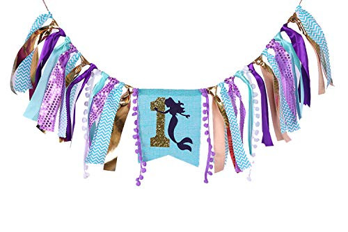 Highchair Banner For 1st Birthday Party - Mermaid Theme First Birthday Party Supplies, Burlap Highchair Banner For Baby Girl,1st Birthday Banner For Baby Shower (Mermaid Banner For 1st Birthday)