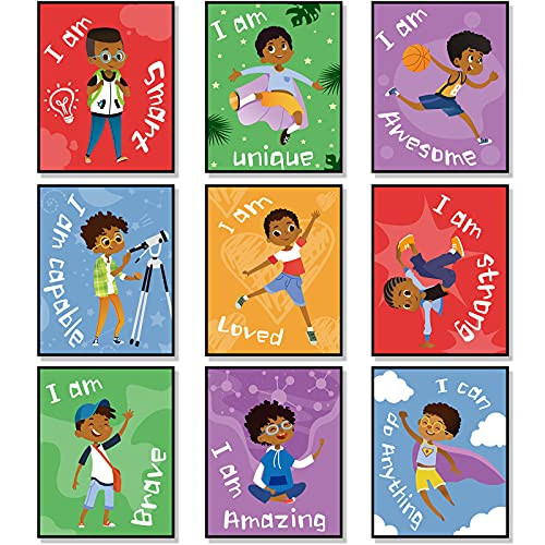 Set of 9 Boys Room Bedroom Decor Black Boy Wall Decoration Art Decor Motivational Black Boy Posters Wall Decorations Motivational Wall Decor Art for Tween Boys Room -Unframed- 8 x 10 Inch-