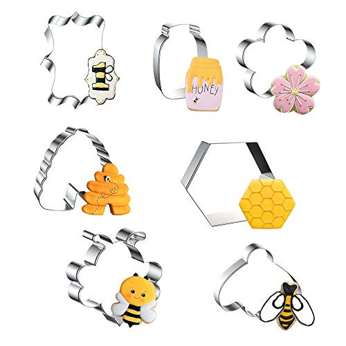 7 Pieces Bee Cookie Cutters Set Honeycomb Hexagon Honey Jar Frame Biscuit Cutters Molds for Biscuits Sandwiches Cookies Shapes