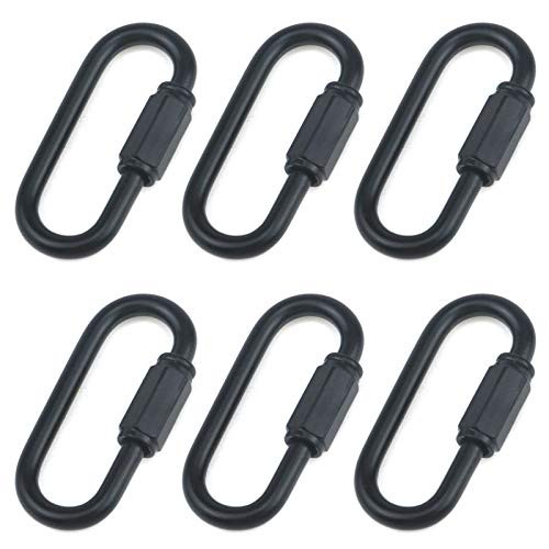 Quluxe Heavy Duty D Shape Chain Locking- M4 4MM Chain Quick Link Connector- Black -Pack of 6-