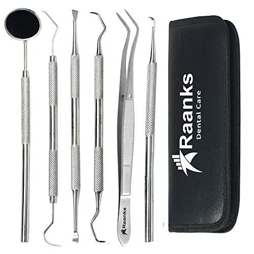 RAANKS Dental Care Set Teeth Whitening Dentist Tools Kit Stick Oral Care Interdental Teeth Cleaning Floss Calculus Plaque Remover Probe- Mirror Dentist Kit Tools Set Kit -6P Dental Set-