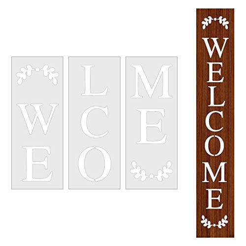 Welcome Sign Stencil- Large Letter Stencils for Painting on Wood Reusable Porch Sign and Front Door Vertical Painting Stencil for Home Decor and DIY- Farmhouse Stencils for Holiday Decorating-3PCS Welcome Sign Stencil- Large Letter Stencils for Painting on Wood Reusable Porch Sign and Front Door Vertical Painting Stencil for Home Decor and DIY- Farmhouse Stencils for Holiday Decorating-3PCS