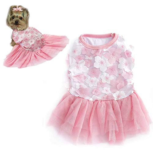 Petea Dog Dress Flower Tutu Gauze Skirt Cute Puppy Party Costumes Princess Dress Birthday Pet Apparel Clothes for Dogs and Cats -M- Pink- Petea Dog Dress Flower Tutu Gauze Skirt Cute Puppy Party Costumes Princess Dress Birthday Pet Apparel Clothes for Dogs and Cats -M- Pink-