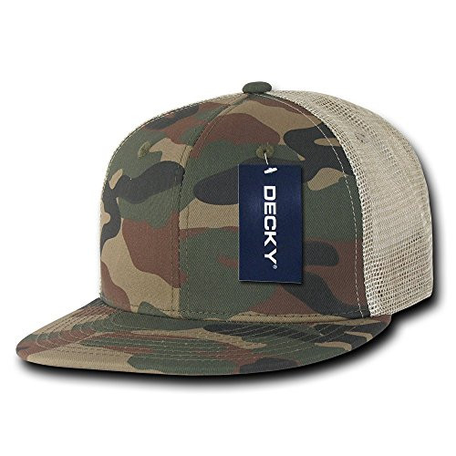 DECKY Cotton Flat Bill Trucker Cap- Woodland/Woodland/Kelly