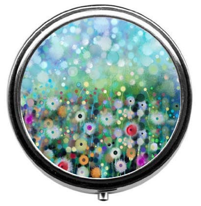 Watercolor Dandelion Flowers Pill Box/Pill Case-Round Pill Box/Case- Three-Compartment Pill Box/Pill Case