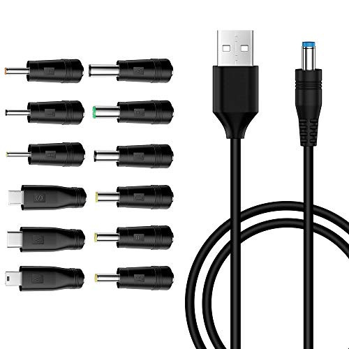 Outag Universal 5V DC Power Cable USB to DC 5.5 x 2.1mm Barrel Jack Plug Power Cord Charging Cable for 5V Devices- with 12 Connectors