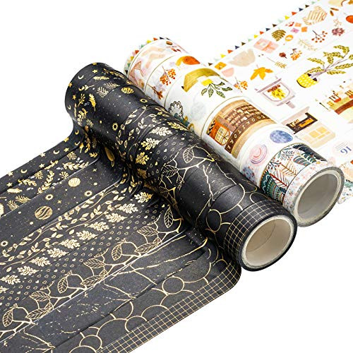 Washi Tape Set 18 Rolls Washi Tape Multi-Size Decorative Colored Tape Gold Foil Skinny Pattern Tape for Craft Scrapbook Bullet Journal DIY Gift Wrapping -Style A- Washi Tape Set 18 Rolls Washi Tape Multi-Size Decorative Colored Tape Gold Foil Skinny Pattern Tape for Craft Scrapbook Bullet Journal DIY Gift Wrapping -Style A-