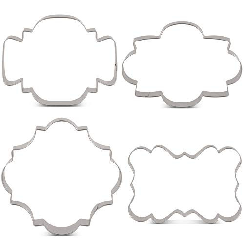 LILIAO Fancy Plaque Cookie Cutter Set Frame Sandwich Fondant Biscuit Cutters - 4 Piece - Stainless Steel - by Janka
