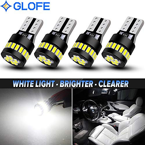 GLOFE 194 LED Light Bulb 6000K White 168 2825 W5W T10 Wedge 24-SMD 3014 Chipsets LED Replacement Bulbs Error Free for Car Dome Map Door Courtesy License Plate Lights- Pack of 4