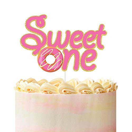 Sweet One Doughnut Cake Topper for First Birthday-Pink Glitter Summer Happy 1st Birthday Party Decorations- Pink Photo Prop
