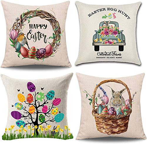 Easter Pillow Covers 18x18 Set of 4 Easter Decor Bunny Throw Pillow Covers Bunny Easter Eggs Truck Lily Flower Farmhouse Easter Pillows Decorative-4pcs- Easter Pillow Covers 18x18 Set of 4 Easter Decor Bunny Throw Pillow Covers Bunny Easter Eggs Truck Lily Flower Farmhouse Easter Pillows Decorative-4pcs-