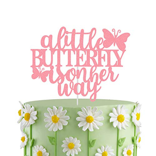 A Little Butterfly is on Her Way Cake Topper-Gender Reveal Baby Shower Party Cake Decor--Newbaby Welcome Baby Party Decorations-Butterfly Theme Sign