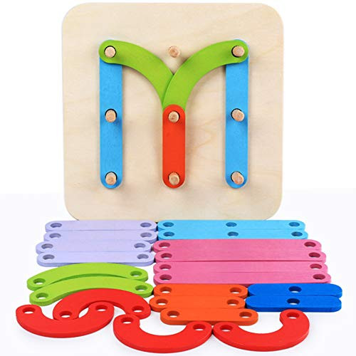 BAIVYLE Preschool Learning Toys- Peg Board Letters and Numbers Construction Puzzle Educational Stacking Blocks Toy Sets - Wooden Pegboard Shape Sorter Set Board Block Stack Sort Game for Kids