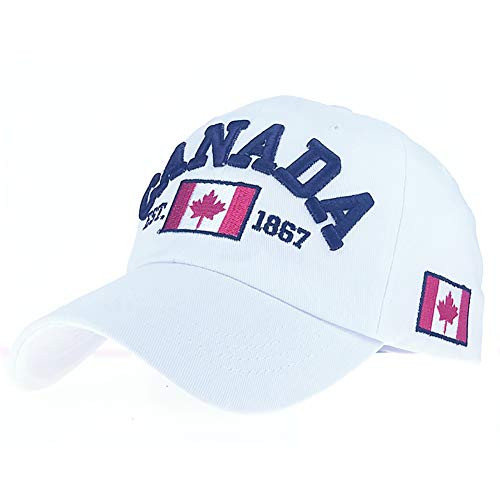 Baseball Cap Canada Flag Hat Adjustable DadHat Sunhat Maple Leaf Embroidered Cap Outdoor Sun Hats for Adult White