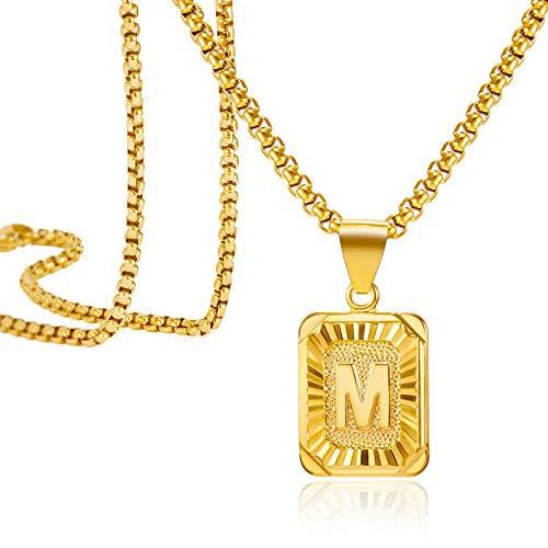 Harlermoon Initial Pendant Necklace A-Z 26 Capital Letters Monogram Name Necklace Box Chain Jewelry for Men Women -Gold Letter M- Initial necklace-20-