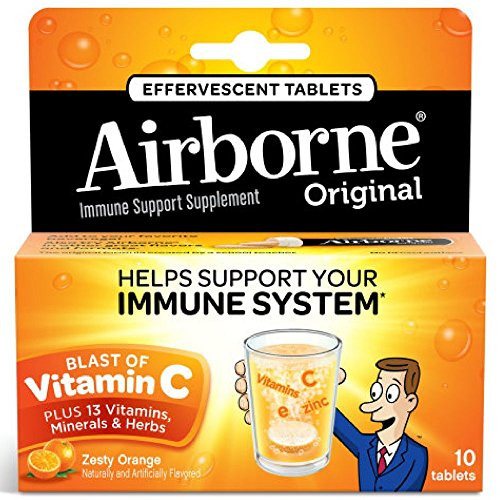 Airborne Zesty Orange Effervescent Tablets- 10 count - 1000mg of Vitamin C - Immune Support Supplement