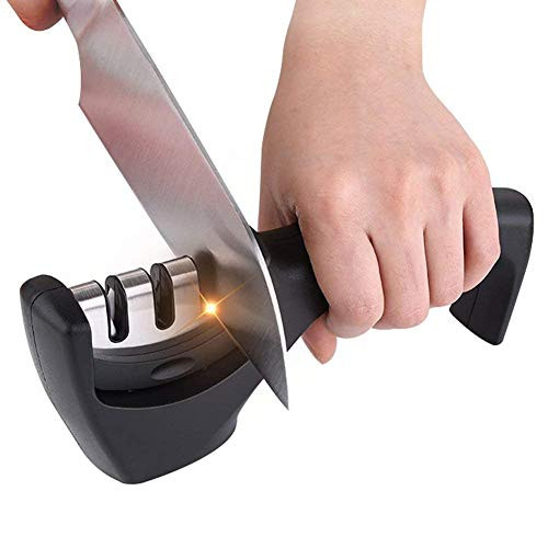 Kitchen Knife Sharpener- 3-Stage Knife Sharpening Tool helps Repair- Restore  and  Polish Blades -Black-