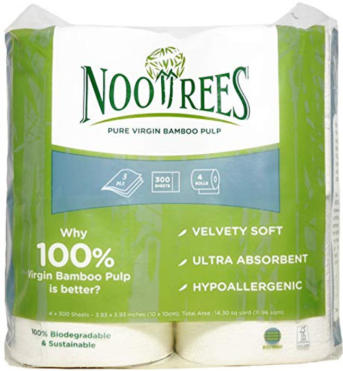 NooTrees Bamboo 3-ply Bathroom Tissue- 300 Sheets- 4 Rolls- Ecofriendly-100 percent Biodegradable and Sustainable- Tree Free- Hypoallergenic- Ultra Absorbent Velvety Soft- FSC Certified NooTrees Bamboo 3-ply Bathroom Tissue- 300 Sheets- 4 Rolls- Ecofriendly-100 percent Biodegradable and Sustainable- Tree Free- Hypoallergenic- Ultra Absorbent Velvety Soft- FSC Certified