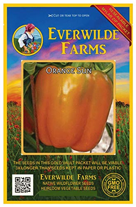 Everwilde Farms - 25 Orange Sun Sweet Pepper Seeds - Gold Vault Jumbo Seed Packet