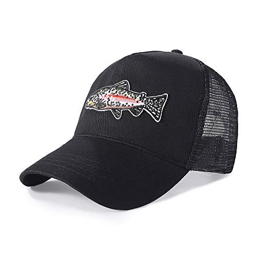 WOOG2005 Unisex Structured Trucker Hat Meshback Cap for Men Women -Rainbow Trout - Black-