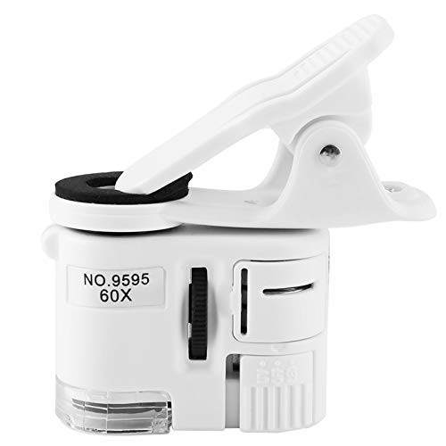 Fydun Phone Microscope 9595W 60X Pocket Mobile Magnifying Glass LED UV Light Mini Mobile Phone Clip Microscope for Biological Jewelry Coins Currency Stamps Antiques