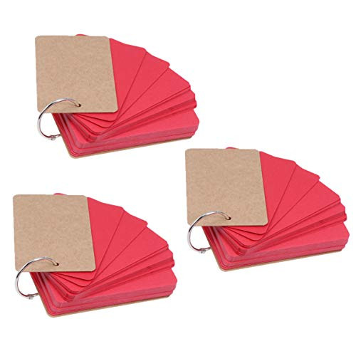 STOBOK 3pcs Index Cards Flash Cards Study Cards Note Cards Kraft Paper Cards Study Supplies with Binder Ring for Home School -Red-