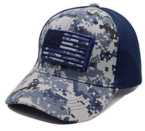 MANMESH HATT Tactical Patches of USA American Flag Embroidered Hat- Camouflage Adjustable Washed Distressed Baseball Cap for Men Women-USA Camouflage Navy- one Size-
