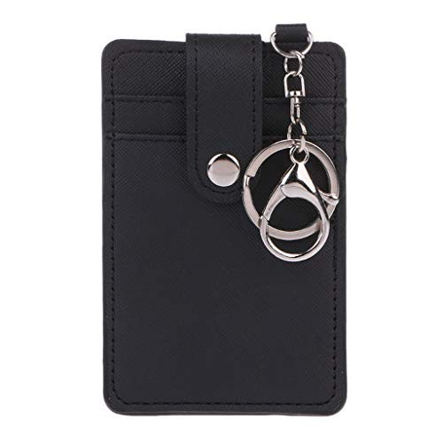 Wodwad Portable ID Card Holder Bus Cards Cover Case with Keychain Keyring Tool -Black-