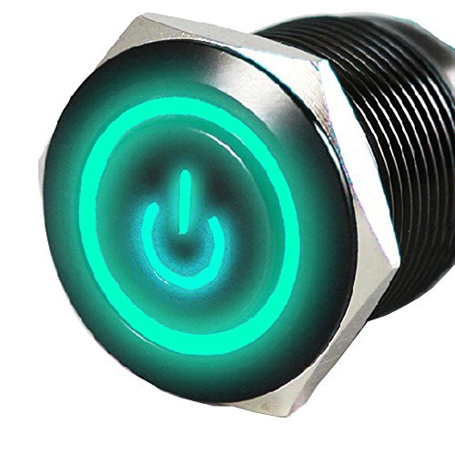 ESUPPORT Black Case 16mm Green Power Symbol Angle Eye LED 12V Push Button Metal On Off Toggle Switch