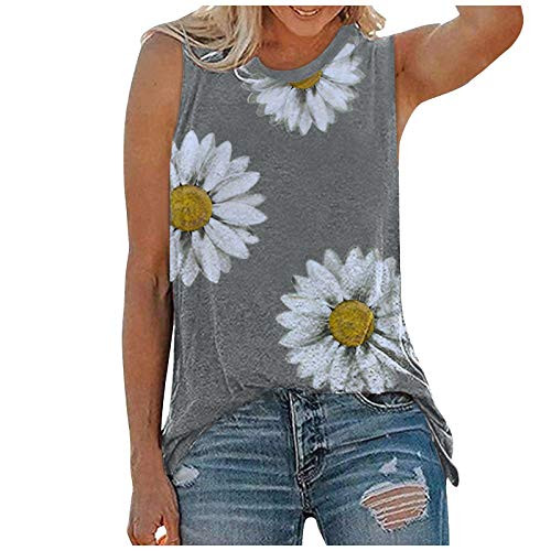 aihihe Women Summer Casual Loose Plus Size Tank Tops Floral Print Crew Neck Sleeveless T Shirts Blouses Tunic